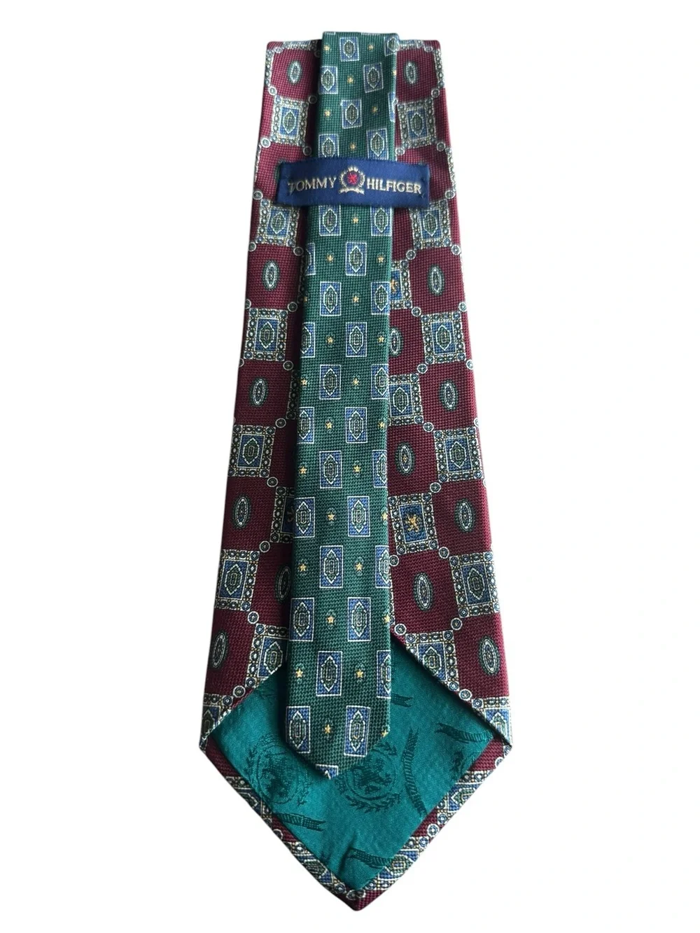 Vintage Tommy Hilfiger Burgundy Geometric Pattern Tie, 100% Silk
